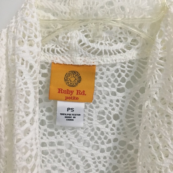 RUBY RD PS Boho White Lace Waterfall Topper Wrap Cardigan Drape Sheer Tie - Picture 3 of 6